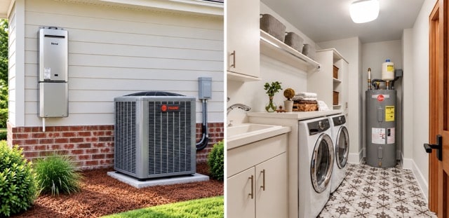 Images of a tank and tankless water heater in an Eastern North Carolina home.