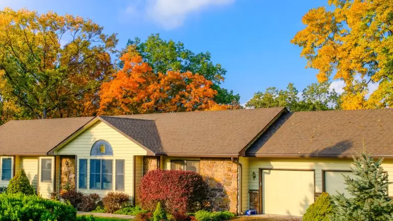 View of Midwestern suburban  house in autumn